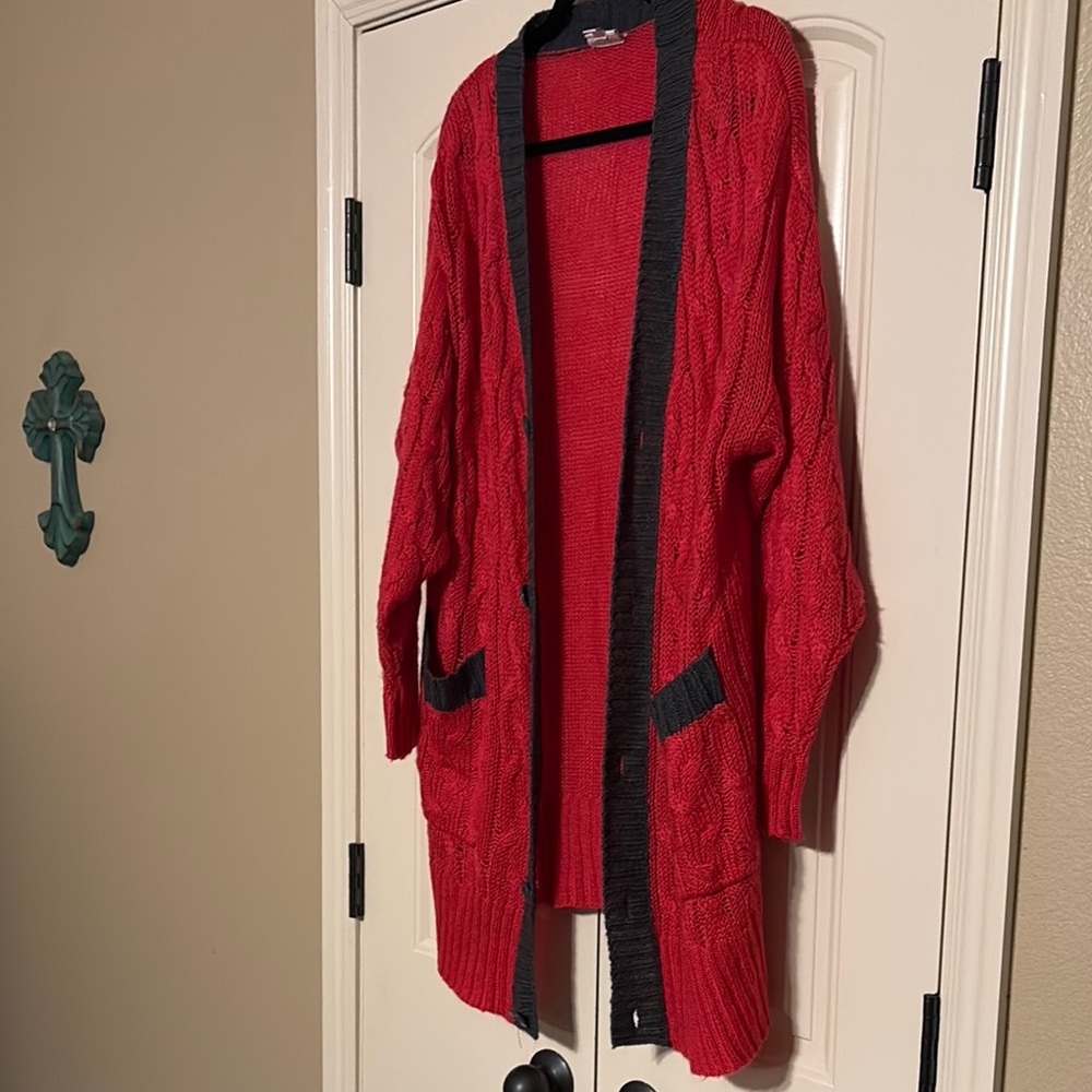 LuLaRoe Red Cardigan with Black Trim